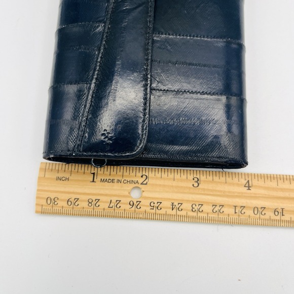 Vintage Navy Blue Eel Skin TriFold Wallet Checkbook Cards Coins Korea - Picture 10 of 11